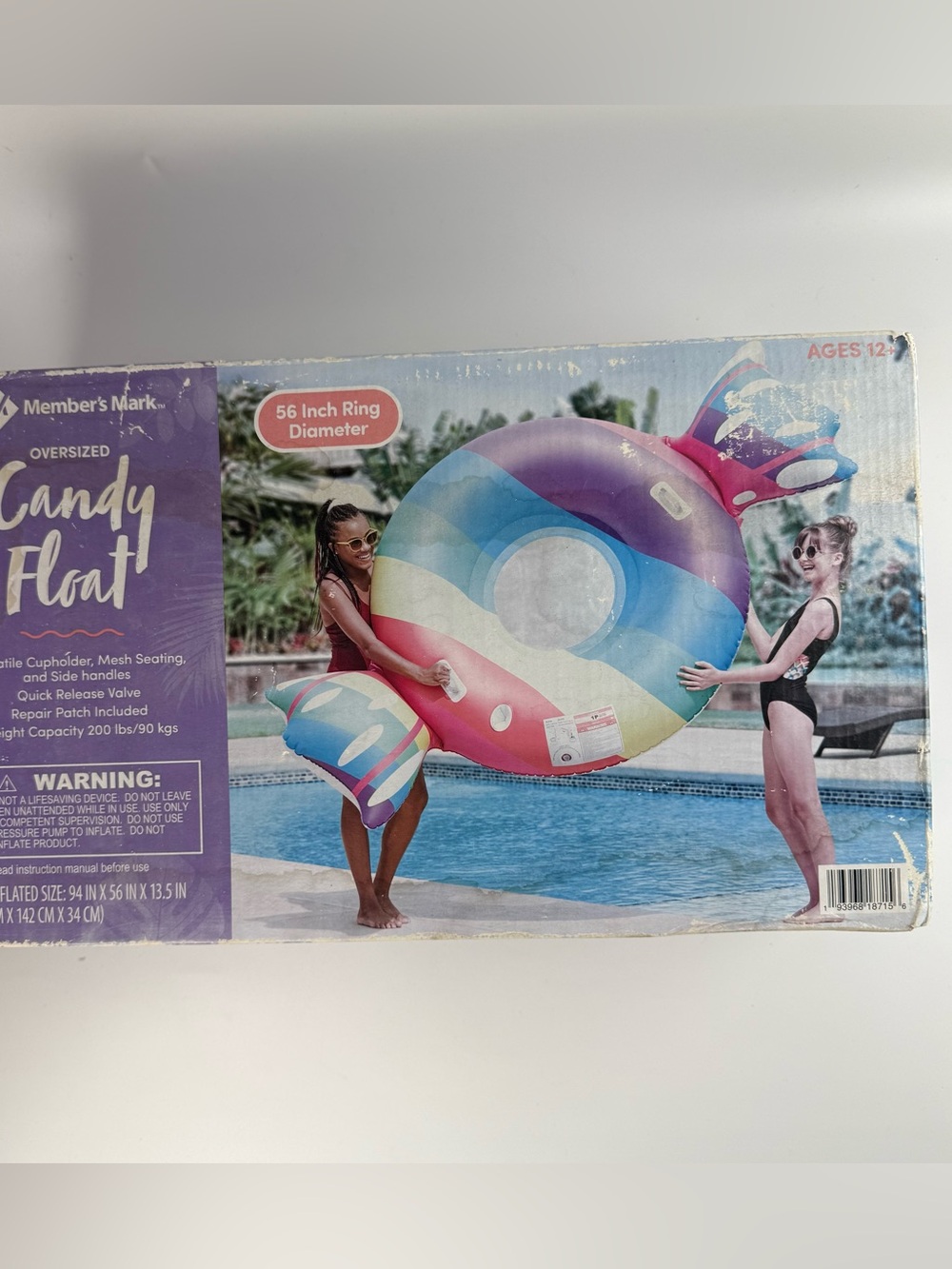 Members Mark Oversized Pool Float Candy Design 56in Cupholder Mesh Seat Handles